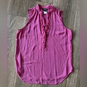 Worth NY 100% silk pink polka dot sleeveless blouse size 12